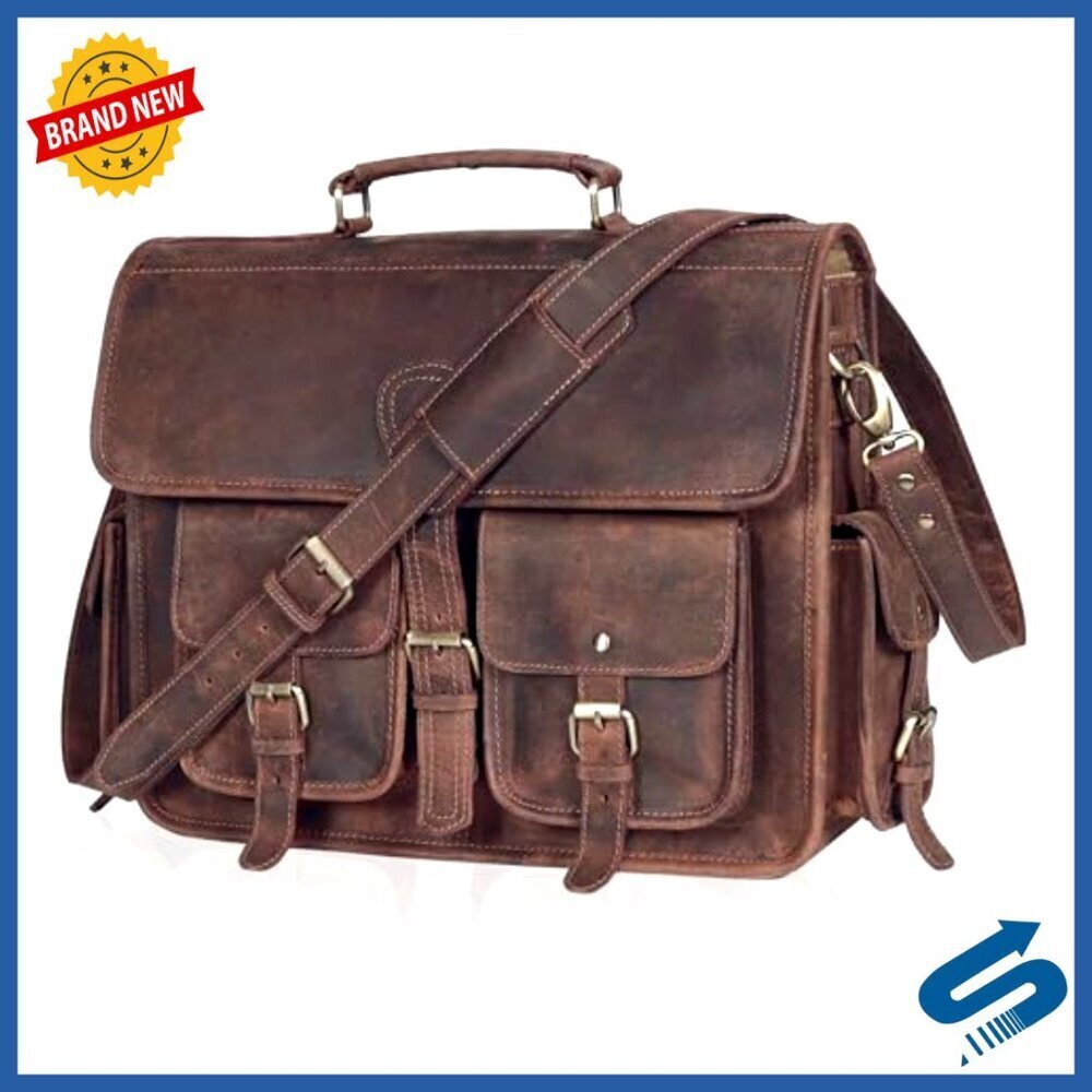 Vintage Leather Messenger Bag Handmade Laptop Satchel Crossbody Business - Picture 3 of 7